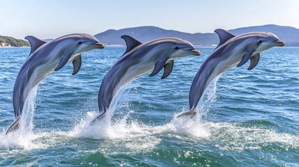 Dolphins leaping in the ocean