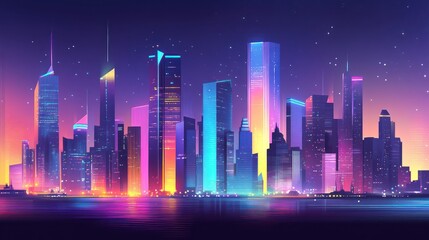 Neon cityscape at dusk