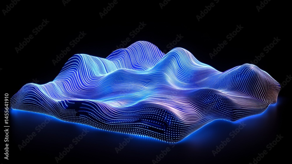 Poster abstract representation of a glowing landscape using blue light patterns showcasing a dynamic three-