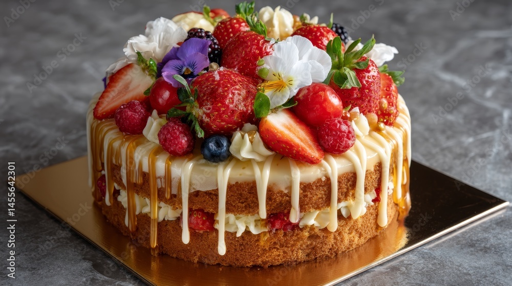 Aufkleber radiant celebration cake features layers of fresh berries and a rich white chocolate drizzle, elegan