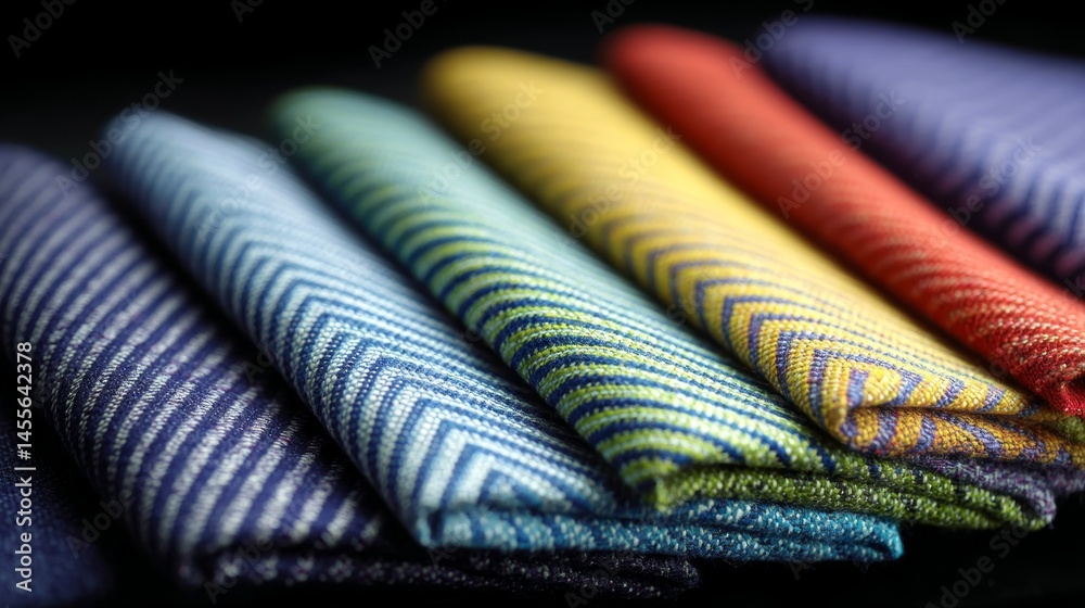 Poster Bold chevron stripes in various thicknesses are displayed on linen, warmed by gentle light, creating a striking composition with ample copy space on the right