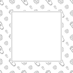 Food frame. doodle fast food square frame. hand drawn food and beverage frame background. food background