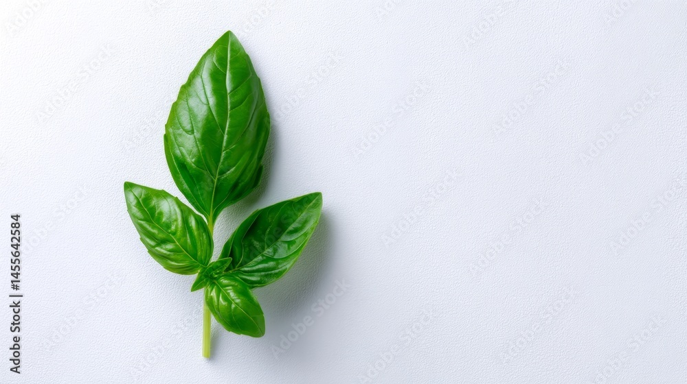 Aufkleber a single basil leaf with intricate veins sits isolated against a crisp white background, showcasing 