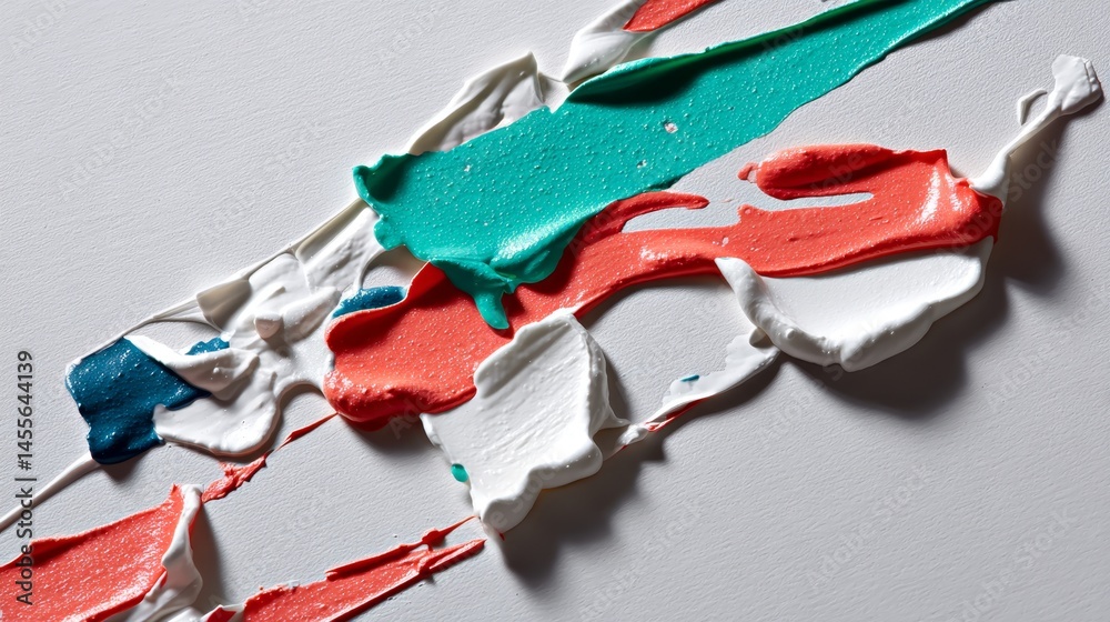 Leinwandbilder vibrant streaks of teal and coral paint create a playful abstract texture on a smooth ceramic surfac