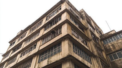 Fototapeta premium Stunning View of an Abandoned Building in a Historic District Showcasing Decay and Architectural Detail From the Early 20th Century