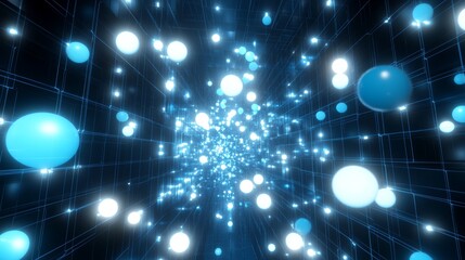 Fototapeta premium Visually Striking Digital Landscape With Glowing Blue Cubes in a Three-Dimensional Space Creating a Futuristic Atmosphere