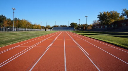 Running track red athletic field with grandstand