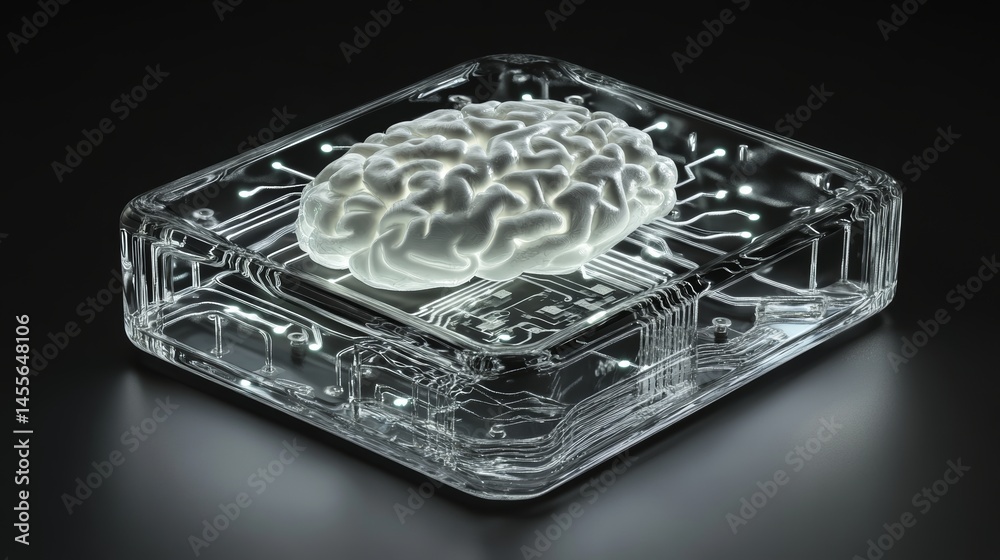 Aufkleber Neural Network Representation on a Microchip Illustrating the Intersection of Technology and Artificial Intelligence in a Concept Image