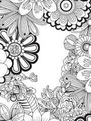 Vertical Floral Frame Zentangle Style Hand Drawn