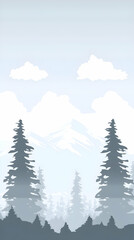 Fototapeta premium Misty mountain landscape with evergreen trees; serene nature scene; ideal for phone wallpaper or website background