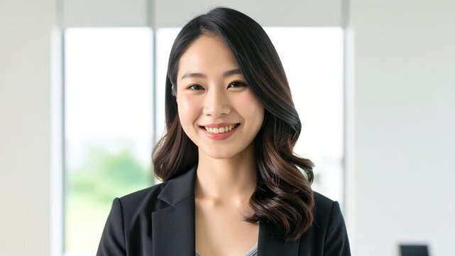 Woman standing the office with a smile on her face