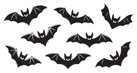 Bat Silhouettes Set in Flying Poses