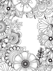 Zentangle Inspired Floral Vertical Frame Hand Drawn