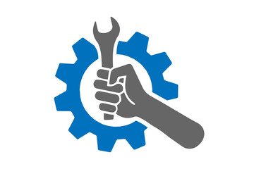 Industrial Service Logo – Gear with Wrench in Hand Icon