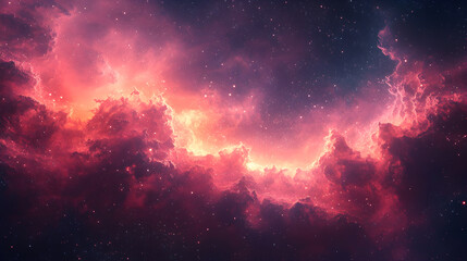 Naklejka premium Pink nebula sky with silhouette of mechanical gears