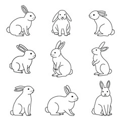 Bunny Outline Drawings, Minimalist Hare Clipart Collection