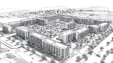 Modern apartment complex design illustration