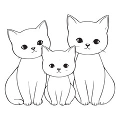 Minimalist cats drawing set. Cat doodles in abstract hand drawn style, black and white line art vector illustration
