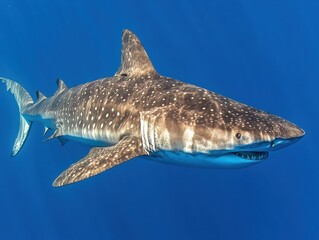 Naklejka premium Majestic Whale Shark Gliding Through the Deep Blue Ocean Waters a Gentle Giant of the Sea