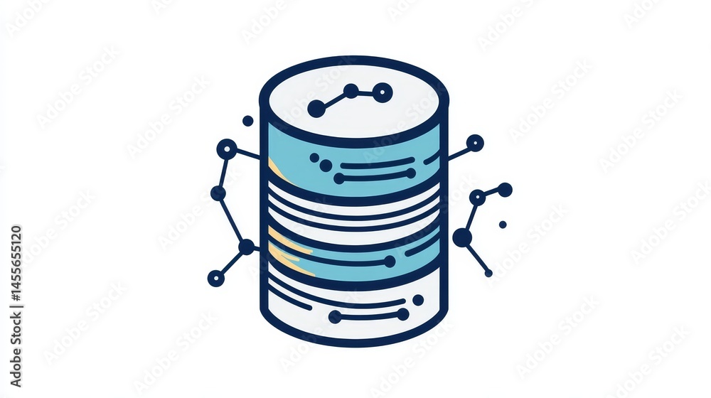 Aufkleber Data Storage Concept Illustrating Database Integration With Network Connections and Data Points in a Streamlined Design