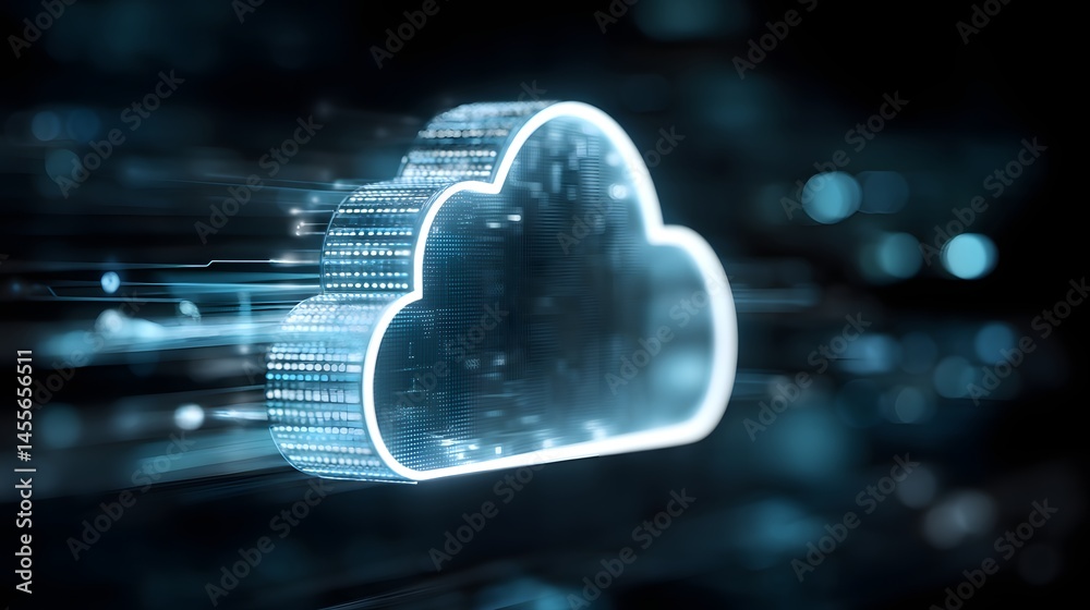 Poster advanced technology concept of cloud computing with abstract digital data transmission network holog