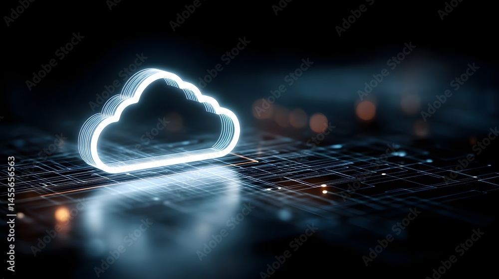 Poster holographic cloud computing network illustration concept digital connection of data science artifici