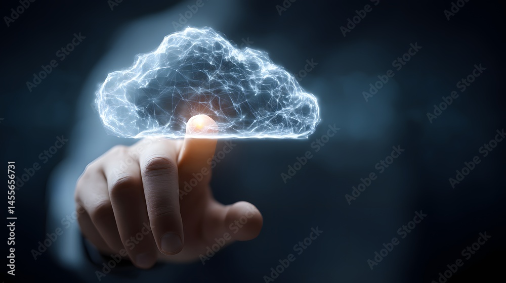Poster holographic cloud computing illustration representing a concept of future technologies like wireless