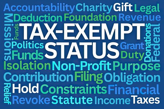 Tax Exempt Status Word Cloud on Blue Background
