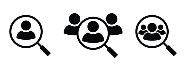 Fototapeta na wymiar Hiring icons. Finding a perfect candidate for recruitment. HR symbol. Transparent PNG and Vector illustration.