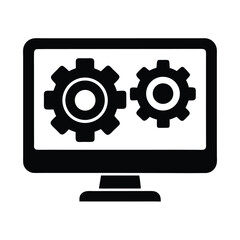 monitor gears settings icon vector art silhouette