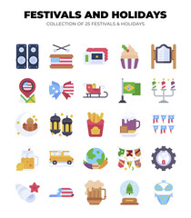 Festivals and Holidays. Collection of 25 Festive Icons