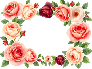 Elegant Watercolor Rose Frame PNG on Transparent Background for Card Design