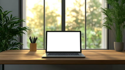 blank screen laptop on the desk on transparent background PNG