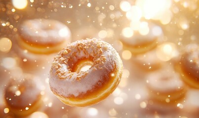 Delicious Floating Donut with Sprinkles and Glimmering Background