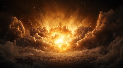 Fototapeta premium Celestial Explosion: A Fiery Burst Through Golden Clouds