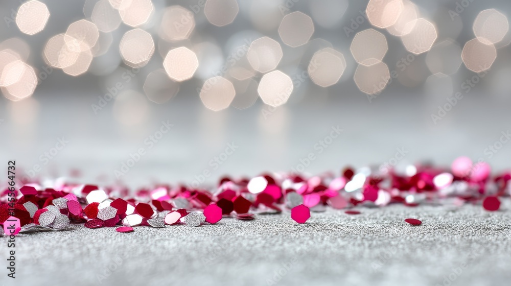 Aufkleber close-up view captures crimson glitter particles shimmering on a textured surface, enhanced by lovel