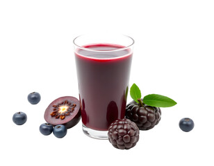 Glass of Fresh Purple Juice with Black Sapote and Blueberries