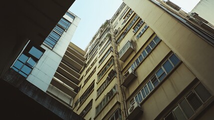 Modern Skyscraper Reaching Towards the Cloudy Sky in an Urban Environment Showcasing Contemporary Architectural Design at Midday