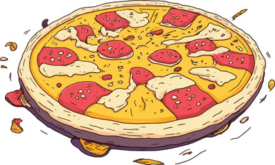 Colorful Pizza with Thick Crust – Doodle Style Vector