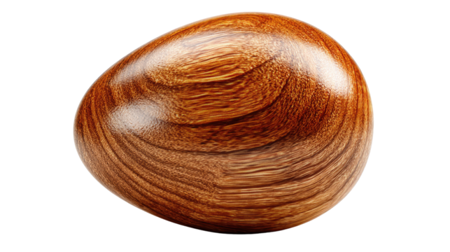 Wooden Egg: A beautifully crafted wooden egg with a rich, warm color and a smooth, polished surface, showcasing the natural beauty of the wood grain.