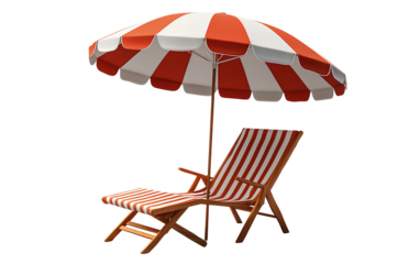  Isometric icon of a red and white striped beach umbrella with a chair, on a transparent background.png