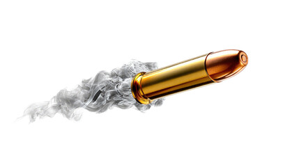 Bullet in Motion: A photorealistic depiction of a single bullet hurtling through the air, leaving a trail of smoke in its wake. capturing the raw power of speed and impact.