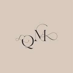 wedding serif monogram logo line and bold mix concept QM beautiful initial letter