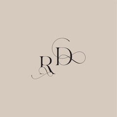 wedding serif monogram logo line and bold mix concept RD beautiful initial letter