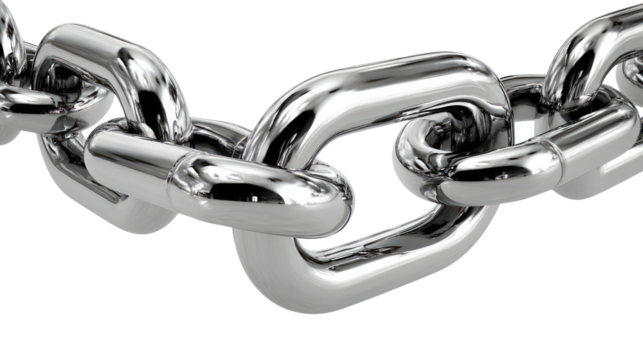 Metal Chain Detail: A close-up image of a robust, polished metal chain. The reflective surface and intricate interlocking links suggest strength, durability, and connectivity.