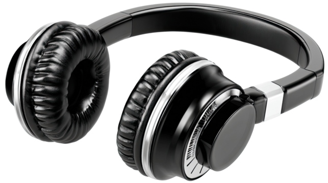 Acoustic Bliss: A modern over-ear headphone, gleaming in a sleek black finish. Designed for ultimate audio experiences.