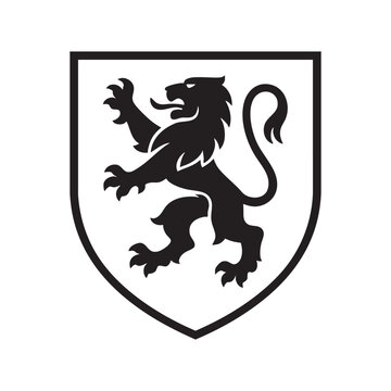 lion heraldic shield woodcut engraving vector illustration