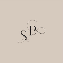 wedding serif monogram logo line and bold mix concept SP beautiful initial letter