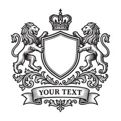 Obraz premium Elegant heraldic emblem woodcut engraving vector illustration