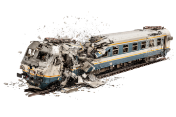 Damaged Train Wreckage Following a Transportation Accident On Transparent Background